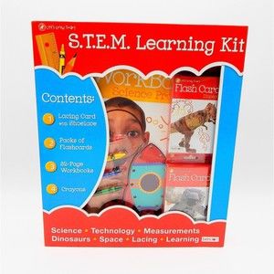 STEM Educational Box Set With 3 Early Learning Workbooks, Flash Cards, Crayons